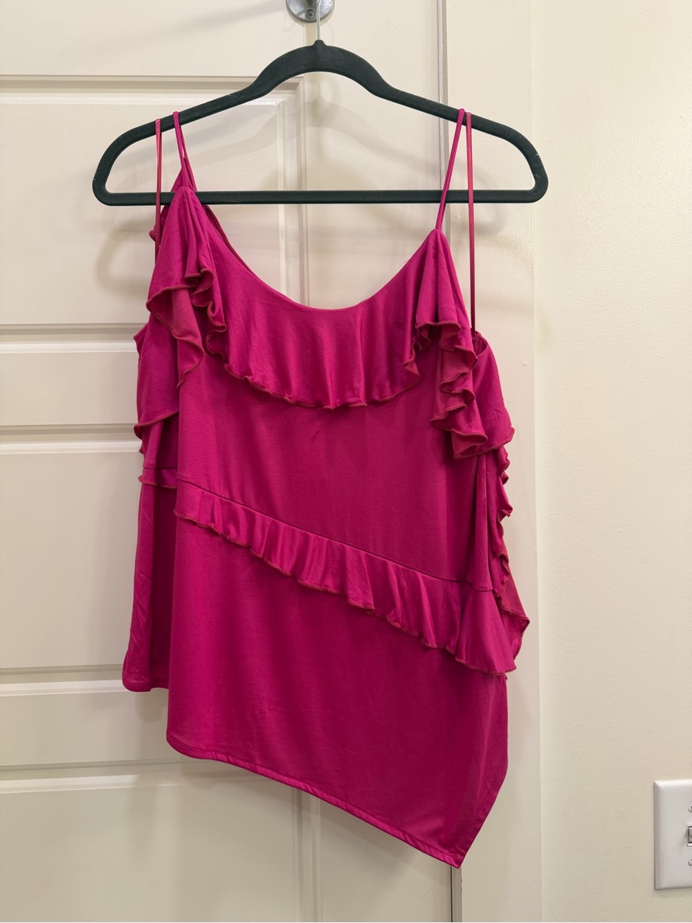 Anthropologie Magenta Ruffle Asymmetrical Camisole